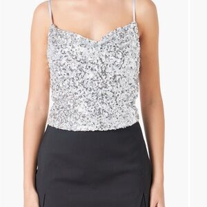 Endless rose cowl neck sequin top